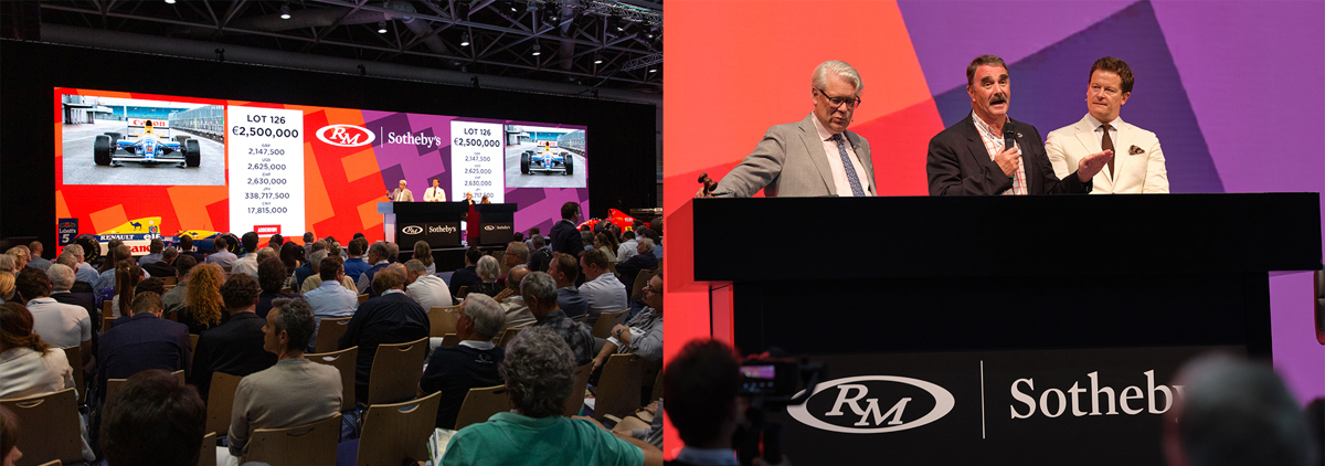 Nigel Mansell at the podium at RM Sotheby's Monaco Live Auction 2022